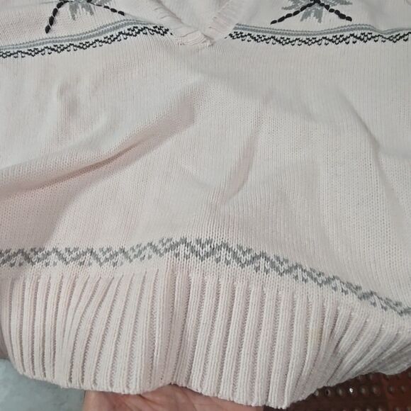 Hooded Oversized Christmas Sweater Pink 3XL 22/24 Snowflake Holiday Vneck Knit - Picture 12 of 15